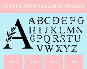 Letter Leaves Bundle Letter Initials svg jpg png xcs Letter Monogram Leaves Floral Monogram Name Initials Letter for Tumbler Tote Bag Tshirt