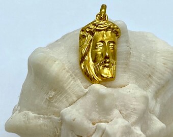 Birthday Gift Free Shipping Fine Gold Jewerly Italian Made Jesus Head Pendant 14K Solid Gold Jesus 3D Design Religious Pendant