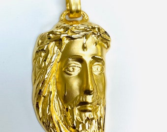 Birthday Gift Free Shipping Fine Gold Jewerly Italian Made Jesus Head Pendant 14K Solid Gold Jesus 3D Design Religious Pendant