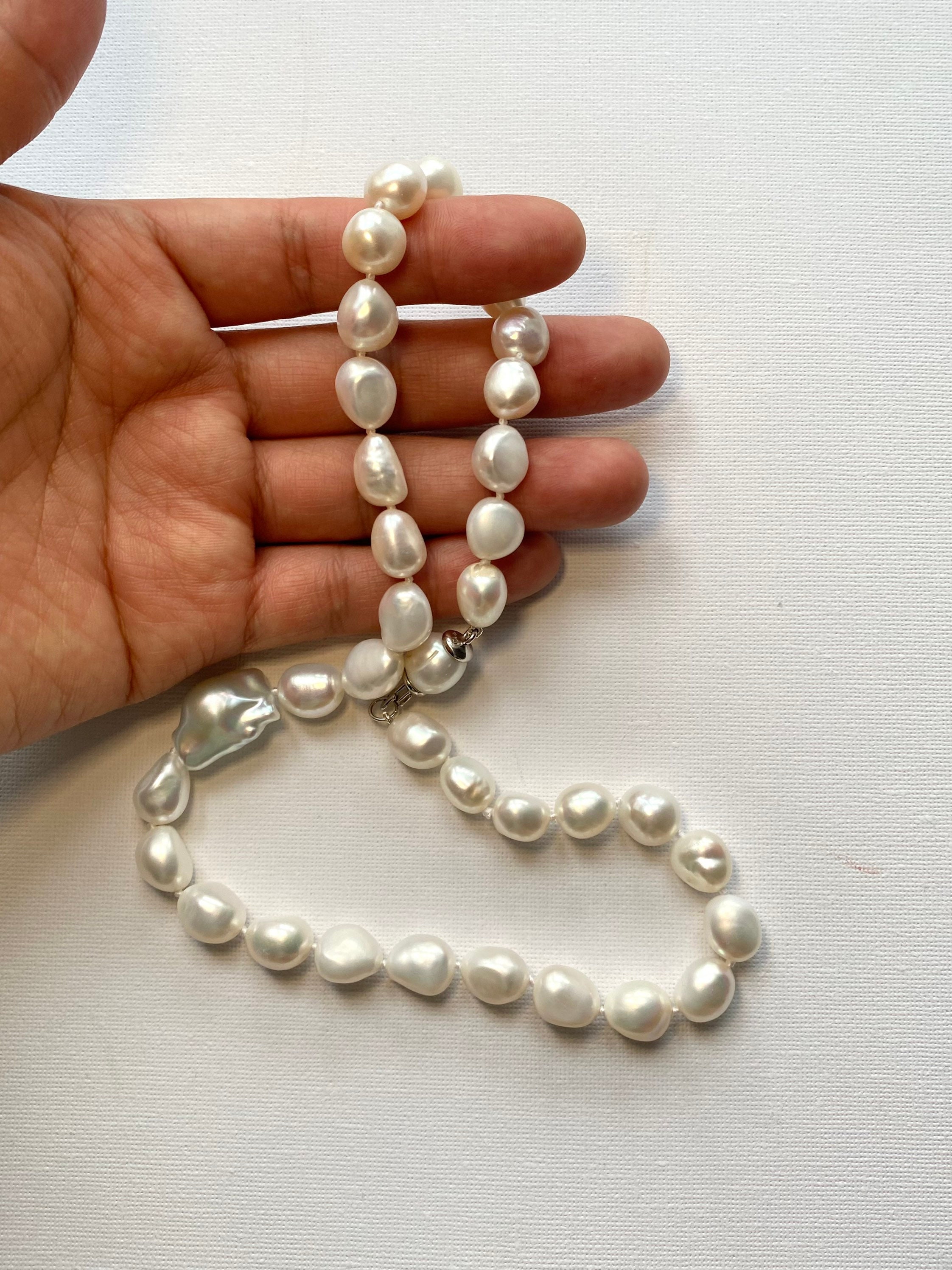 Mikovivi Collana di Perle Barocche per Donne, Vintage Collana di Perle Irregolare Boho Grosso Bianco Collana Girocollo di Perle per Donne Compleanno Matrimonio Vacanza Regalo