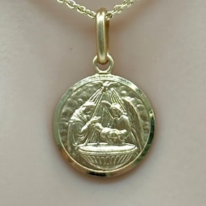 Baptism Gold Pendant, 12mm, 10K 14K 18K Solid Gold Baptism Necklace, Religious Jewelry Gift, Baby Baptism Gift, Baptism Souvenir