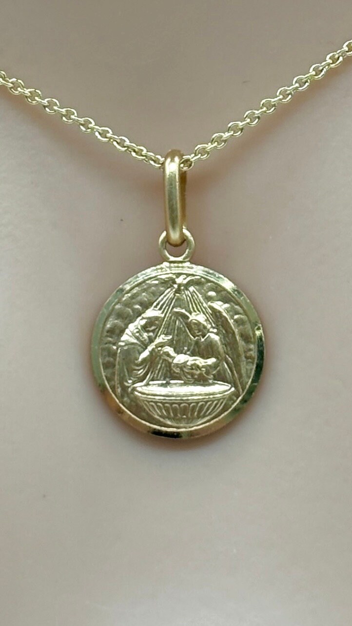 Baptism Gold Pendant, 12mm, 10K 14K 18K Solid Gold Baptism Necklace, Religious Jewelry Gift, Baby Baptism Gift, Baptism Souvenir