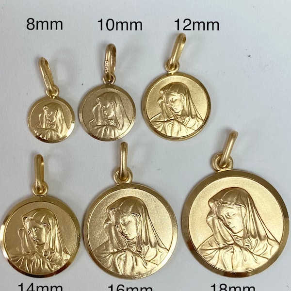 Virgin Mary Gold Pendant, 8MM-18MM, 10K 14K 18K, Solid Gold Madonna Necklace, Birthday Gift for Women, Baby Baptism Gift, Newborn