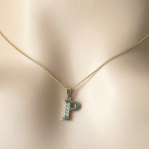 Colgante de oro con letra P, inicial de 10 quilates y 14 quilates con circonita cúbica, collar minimalista para mujer, regalo de San Valentín para novias