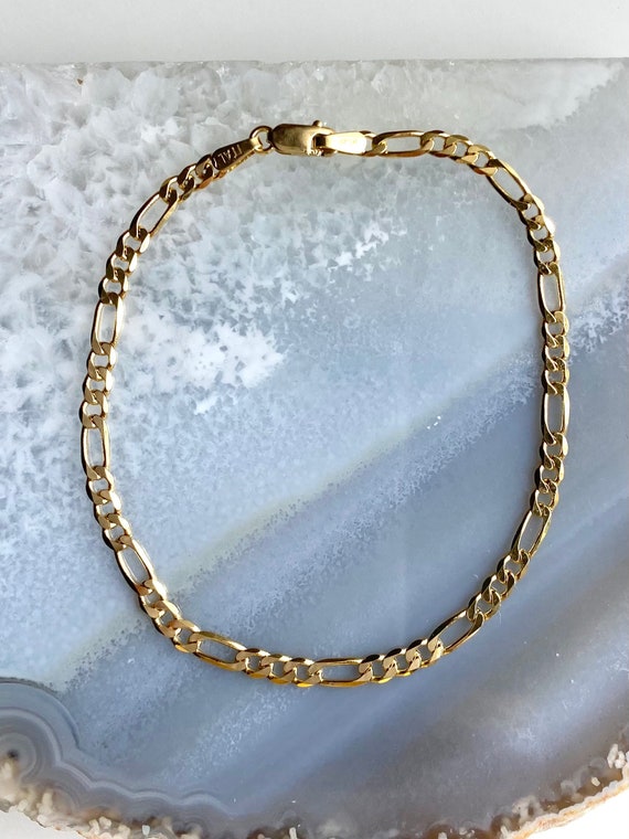 Gold Figaro Bracelet, 4mm, 18K Solid Figaro Links Chain, Solid