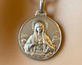 Sacred Heart of Mary, Immaculate Heart of Mary, 16mm, 925 Sterling Pendant, Birthday Gift for Mom,