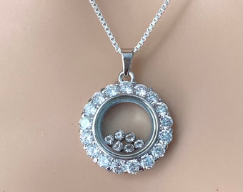 Circle Pendant Silver, 925 Sterling Silver Necklace, Cubic Zirconia Pendant, Birthday Gift for Women, Every Day Jewelry