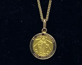 Saint Jude Thaddeus Pendant, 10K Saint Jude Medal, Gold Religious Jew, Patron of Lost Causes, Birthday Gift Men Women