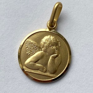 14K Gold Angel Pendant, 14mm, Guardian Angel Necklace, Baptism Baby Gift, Newborn Gift, Confirmation Gift,