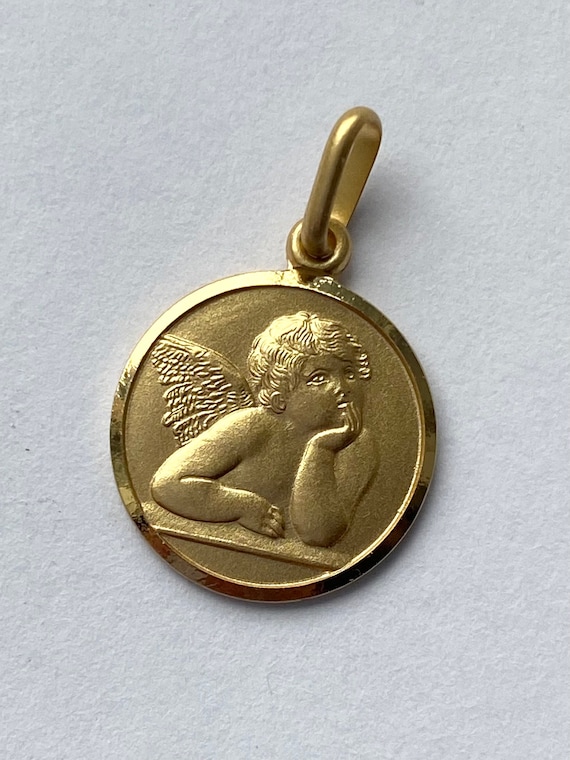 14K Gold Angel Pendant 14mm Guardian Angel Necklace Baptism