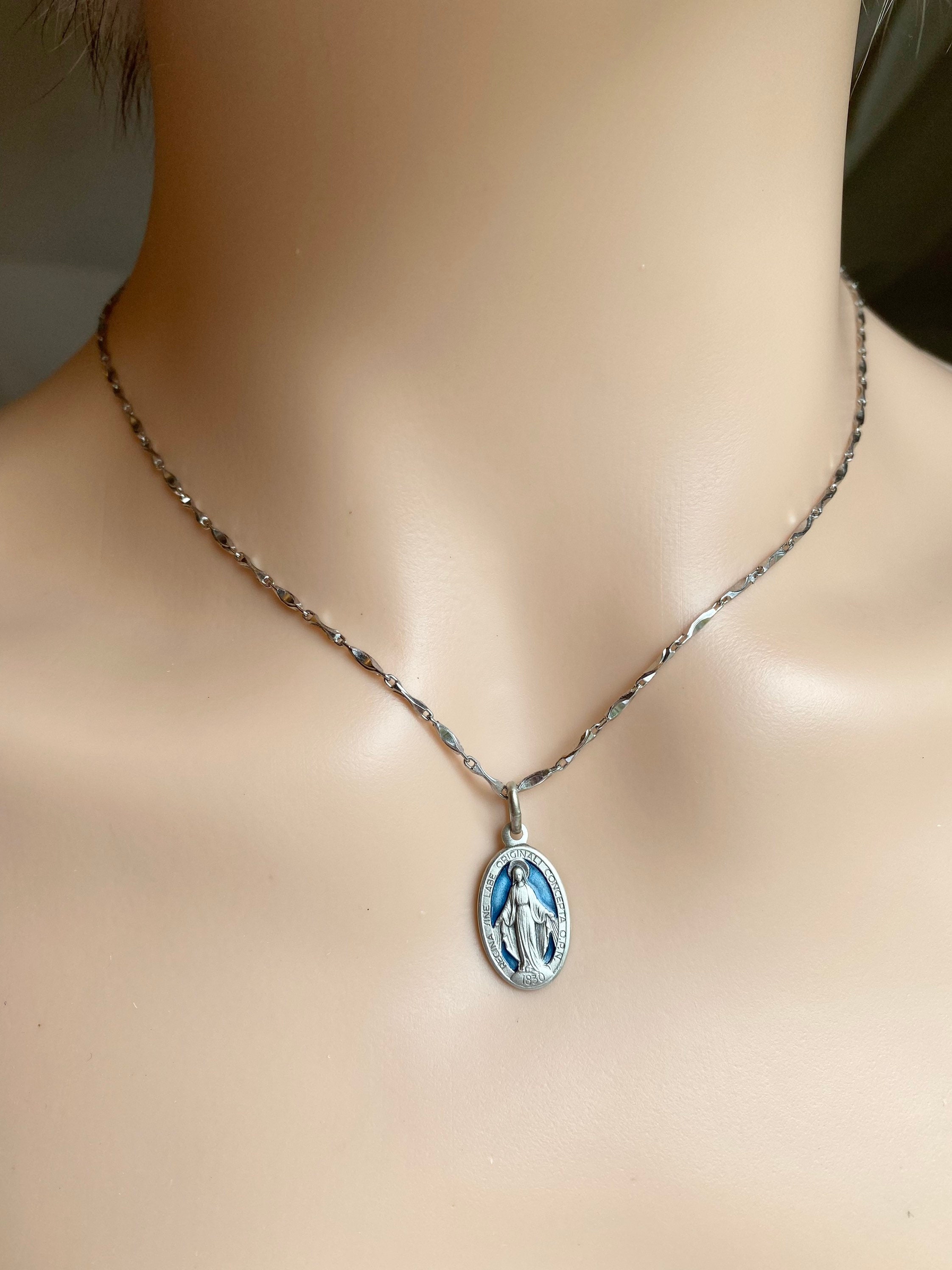 Our Lady of Miraculous, Virgin Mary Necklace, Sterling Silver Necklace ...