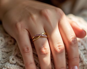 Anel de Ouro com Safira Infinita, Anel em Ouro Maciço 10K, Anel de Safira Rosa, Anel de Promessa de Amor, Anel de Noivado, Anel de Amizade, Presente de Aniversário para Mulheres