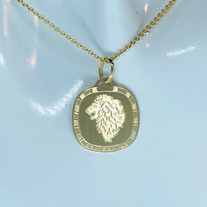 18K Leo Zodiac Sign Pendant, Solid Gold Leo Necklace, Laser Engraved, Horoscope Sign, Perfect Gift for July22- Aug21 Birthday