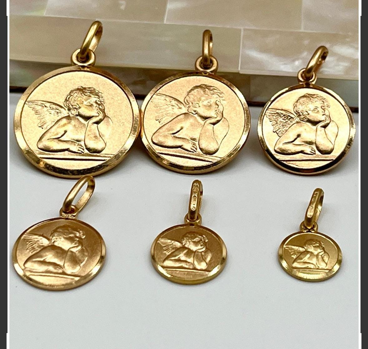 Angel Pendant Gold, 8mm-18mm, 10K 14K 18K Angel Medal Solid Gold, Personalized Gift for Baptism, Birthday Gift, Christmas Gift