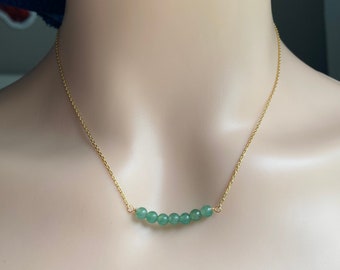 Natural Aventurine Necklace, Birthstone Necklace , Green Beaded Stone Necklace, Birthday Gift Women, Mother’s Day Gift for Women