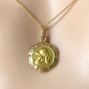 14K Guardian Angel, Solid Gold Angel Pendant, Guardian Angel Necklace, Gold Religious Jewelry, Gold Baby Angel Necklace, Gift For Baptism