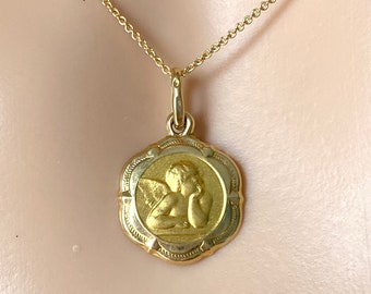 14K Guardian Angel, Solid Gold Angel Pendant, Guardian Angel Necklace, Gold Religious Jewelry, Gold Baby Angel Necklace, Gift For Baptism