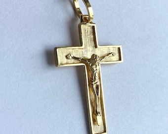 Cross Solid Gold Pendant, 14K 18K Gold Crucifix Necklace, Italian Gold Cross, Cross Jewelry for Men, Gift for Boyfriend, Crucifix For Chain