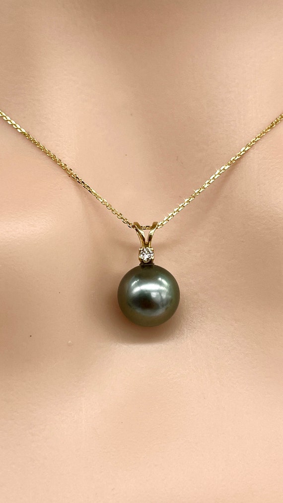 Pendentif Perle De Tahiti Noire Véritable - 9-10mm - Monture 18 Carats - Chaîne En Argent 925 Incluse - Bijou Femme élégant