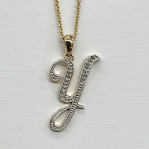 Colgante de oro con inicial Y, collar con inicial grabada en oro de 10 quilates con diamantes, regalo personalizado, regalo de cumpleaños para mujer.