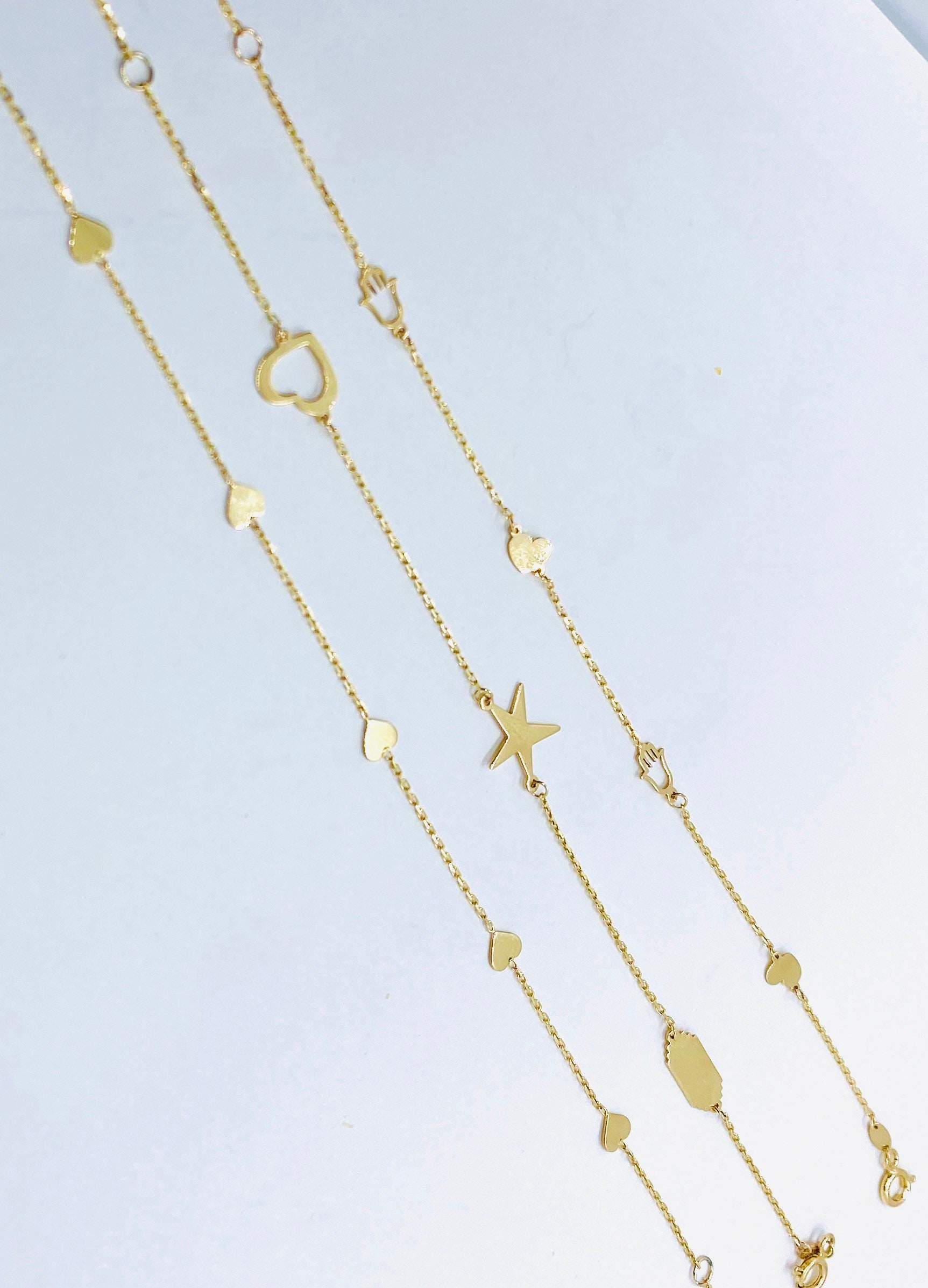 Gold Charm Bracelet 10K Solid Gold Charm Bracelet Fine Etsy