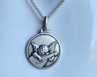 Angel Musician Necklace , 16MM, Angelo Musicante, The Playing Cherub Pendant, 925 Sterling Silver, Baby Baptism Gift, Birthday Gift Baby