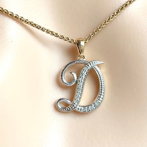 Colgante con inicial D, collar con inicial grabada en oro de 10 quilates con diamantes, regalo personalizado, regalo de cumpleaños para mujer