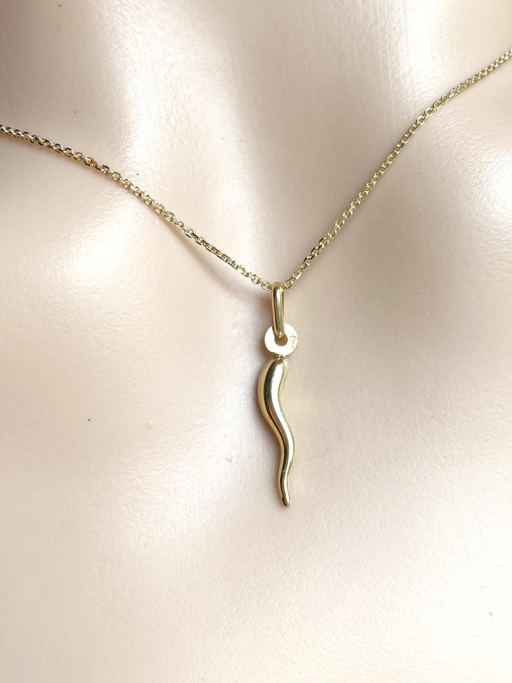 Gold Horn Pendant, 18K Solid Gold Cornicello Necklace, Good Gold Horn Pendant, 18K Solid Gold Cornicello Necklace, Good