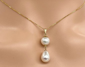 Pearl Drop Gold Necklace, 14K Solid Gold Necklace for Women, Bridesmaids Gift, Birthday Gift for Women, Jewelry for Woman, Mother’s Day Gift