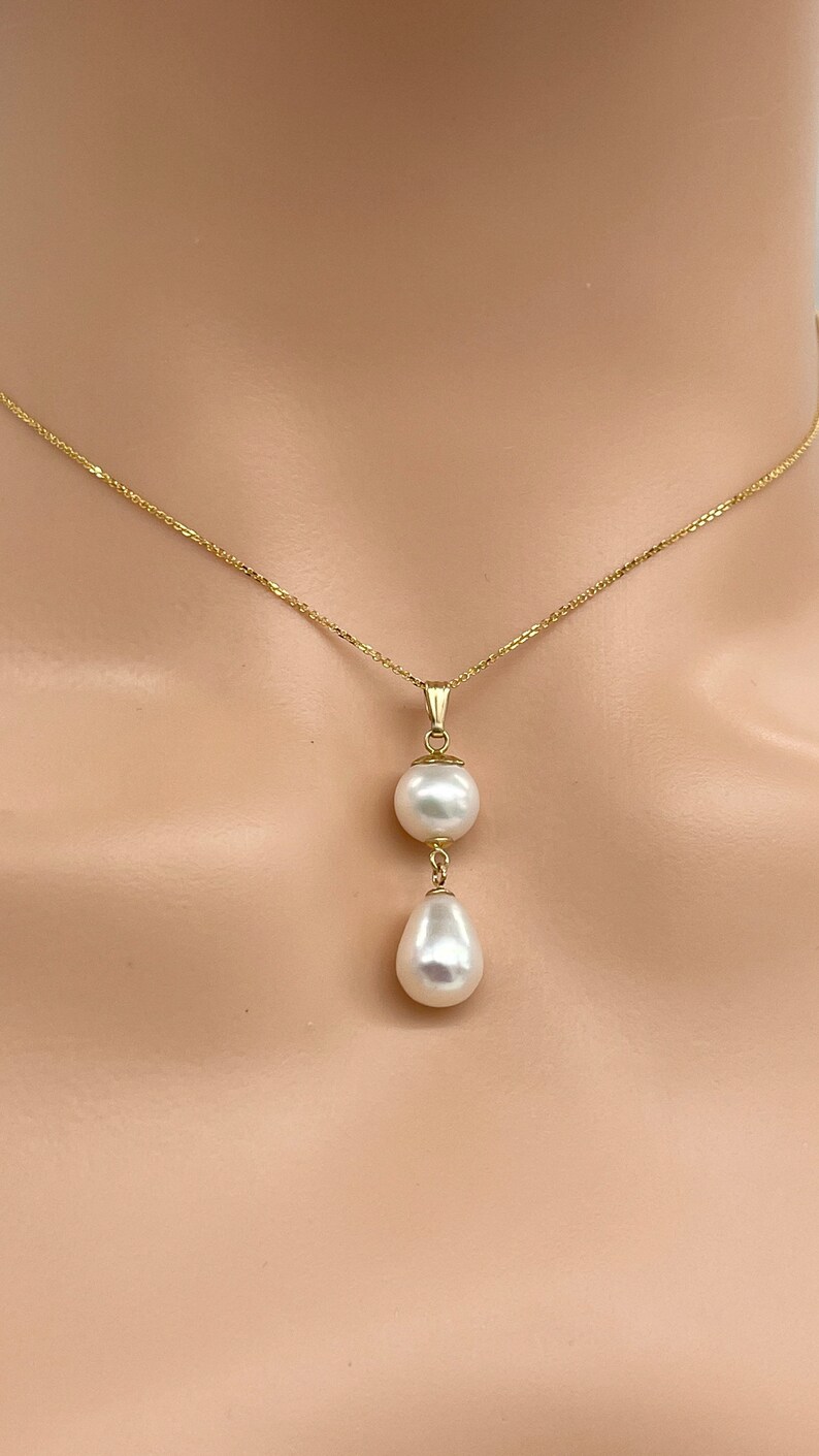 Black Pearl Gold Necklace 14K Solid Gold Necklace for Women Etsy