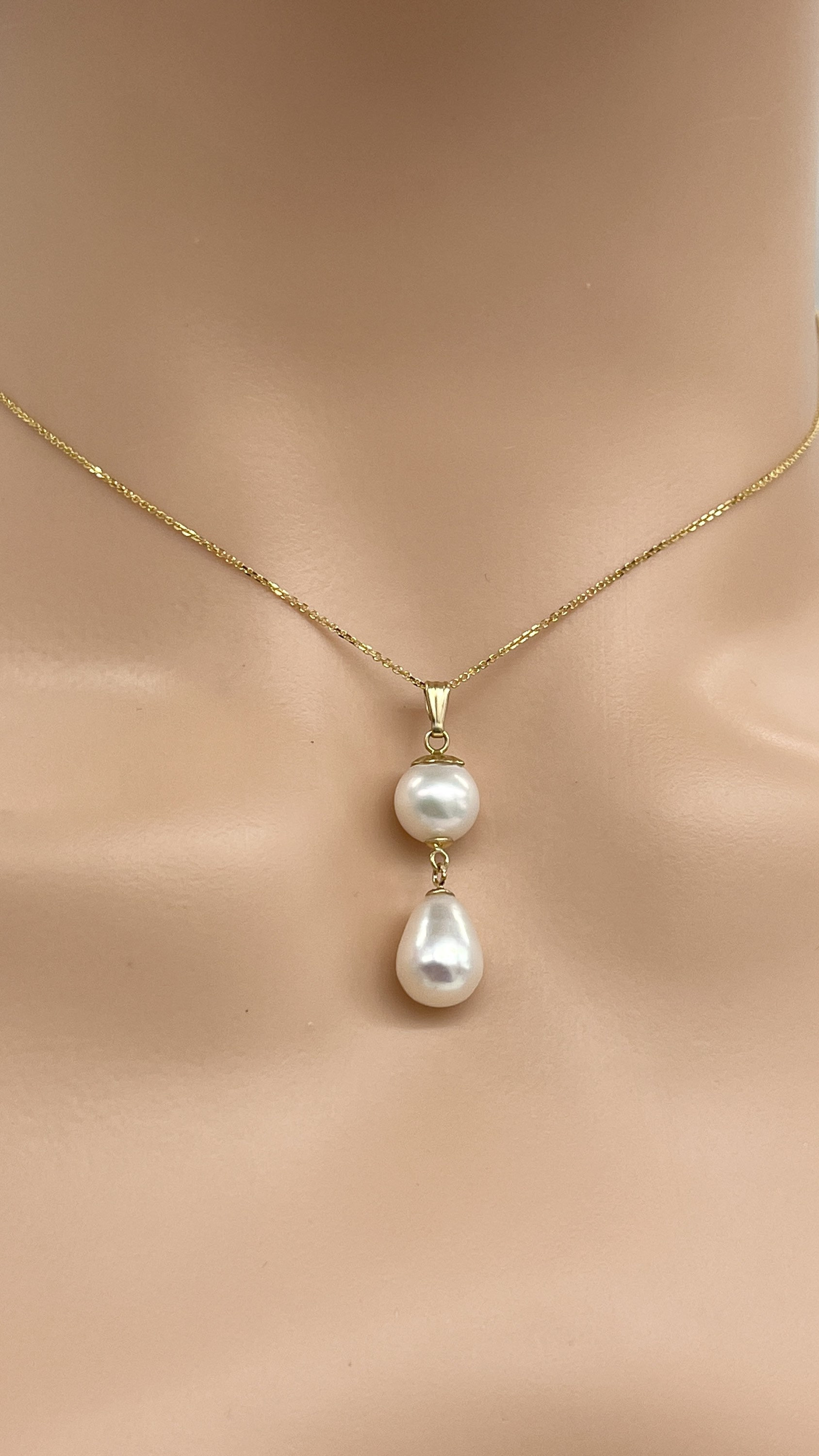 Collana Con Ciondolo A Goccia In Perla Dorata 14K – Girocollo Semplice Per Donne, Gioiello Per Matrimonio E Damigelle (Lunghezza 42+5 Cm)