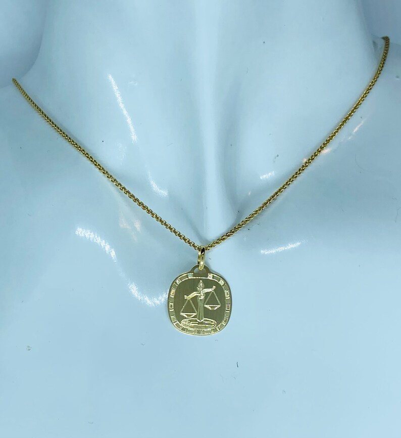 Birthday Gift for Sept 23- Oct 22 18K Libra Zodiac Pendant Laser Engraved Design Solid Yellow Gold Libra Necklace Christmas Gift Women