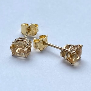 Yellow Sapphire Earrings, 14K Solid Gold Stud Sapphire Earrings, September Birthstone, Birthday Gift for Women, Christmas Gift