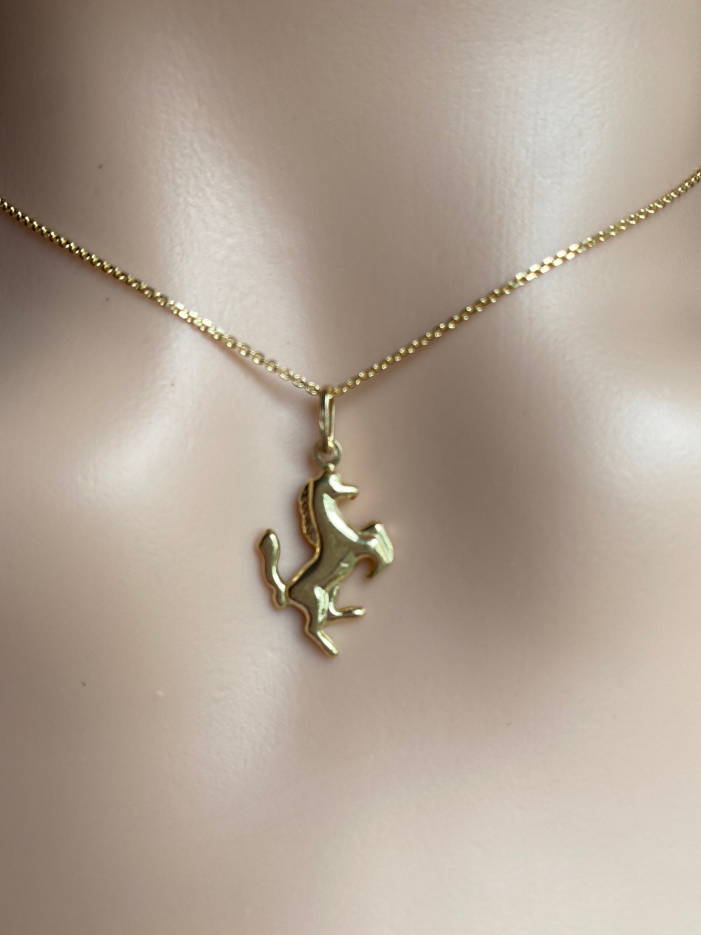 Horse Gold Pendant, 18K Solid Gold, Prancing Horse Necklace, Horse