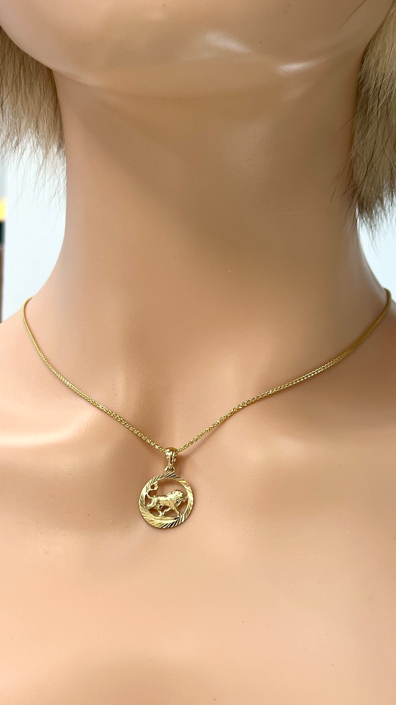 Leo Zodiac Sign Pendant 10K Solid Gold Leo Necklace Lion Etsy
