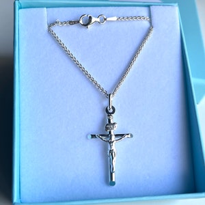 Cross Necklace Silver, 925 Sterling Silver, Crucifix Pendant, Baptism Gift for Boys, Presents for Brother, First Communion Gift
