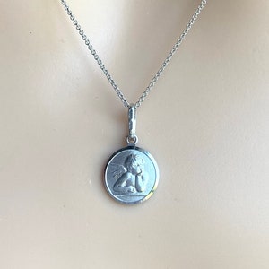 10K Weißer Engel Anhänger, 10 MM, Schutzengel Halskette, Weißgold Engel, religiöser Schmuck, Baby Taufe Geschenk, Geburtstag Geschenk Frauen