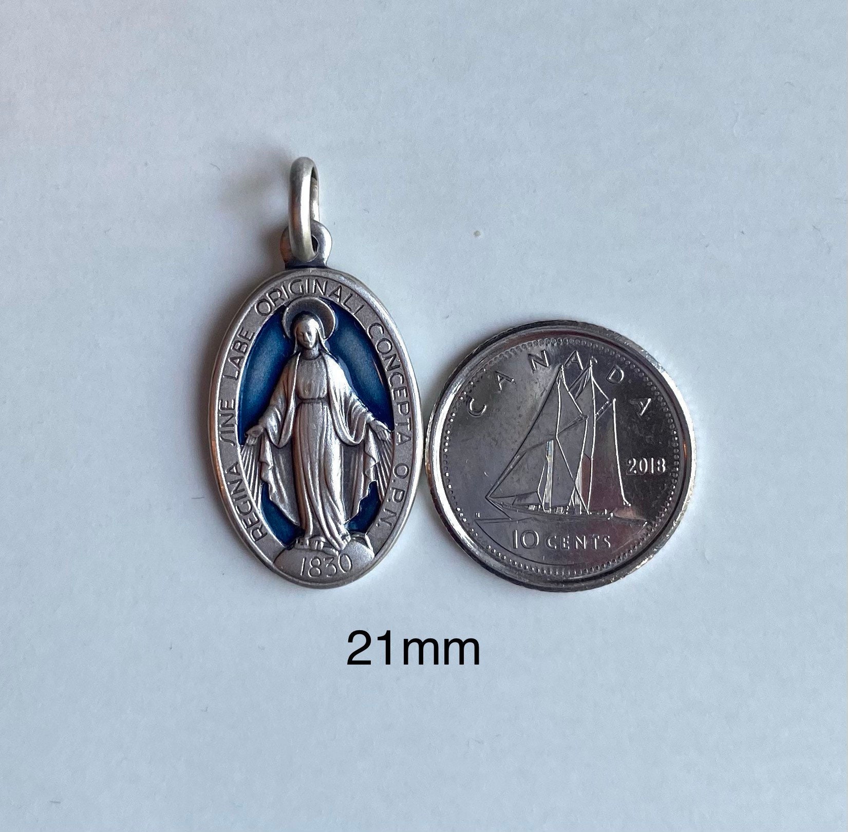 Our Lady of Miraculous, Sterling Silver Virgin Mary Medal, Enamel ...