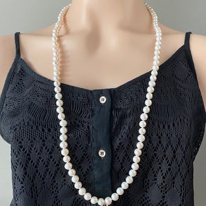 Long Pearl Necklace, 35in, 8mm  Pearl Necklace, Endless Knotted Pearl, Birthday Gift for Mom, Gift for Wife
