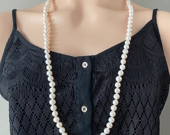Collar largo de perlas, 89 cm (35 pulgadas), perlas de 8 mm, perlas anudadas sin fin, regalo de cumpleaños para mamá, regalo para esposa