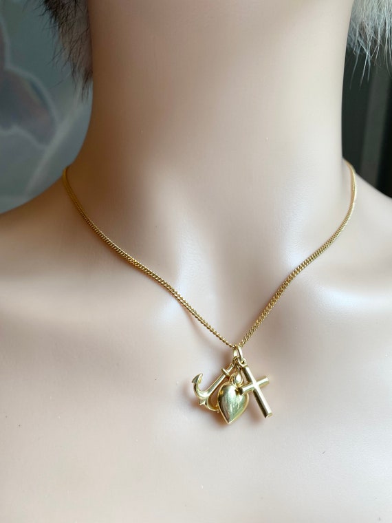 Anchor Heart Cross Pendant ,10K 14K 18K, Solid Gold Necklace, the