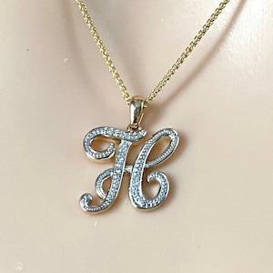 Colgante de oro macizo de 10 quilates con forma de H y diamantes, collar con la letra H, regalo personalizado, regalo de cumpleaños para mujer, regalos