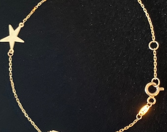 Pulseira de ouro para mulheres, pulseira com pingentes em ouro maciço 10K ou 14K, presente de aniversário para mulheres, presente para namorada.