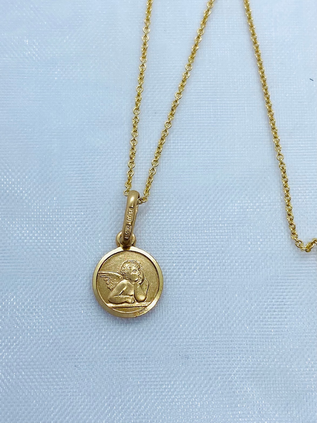 Guardian Angel Pendant, 8MM 10K Solid Gold Round 3D Design Angel