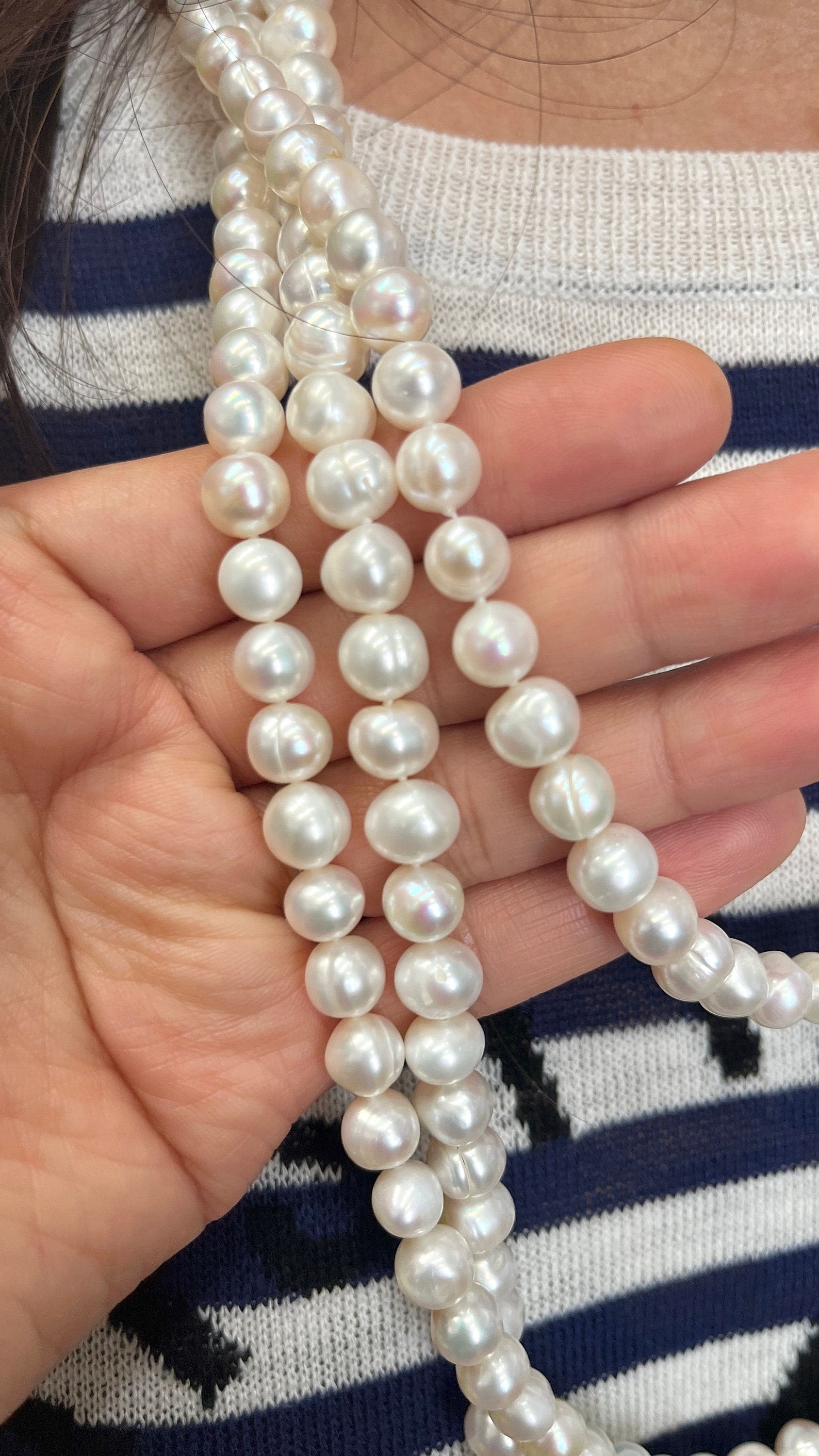 Very Long Pearl Necklace, 80 Inches, 8-9mm Pearl Size, White Pearl