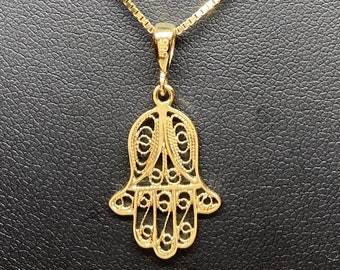 14K Gold Hamsa Pendant , Gold Hand Necklace, Religious Fine Jewelry, Birthday Gift for Women, , Mother’s Day Gift