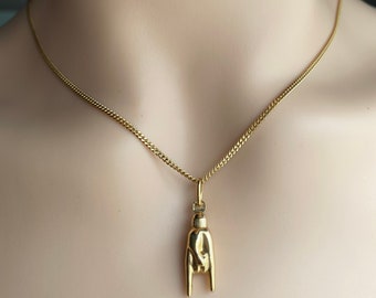 14K Gold Good Luck Hand Pendant, 25mm, Lucky Italian Mano Cornuto Necklace, Amulet Protection Necklace, Birthday Gift