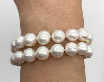 Pearl Bracelet Double Strand, Sterling Silver Aquamarine Clasp, Birthday Gift for Women, Mother’s Gift for Mom, Sister Secret Gift
