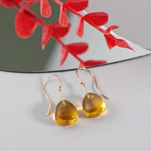 Citrine Yellow Gold Earrings, 14K Solid Gold Earrings with Natural Citrine, Summer Jewelry, Drop Earrings for Women, Christmas Gift