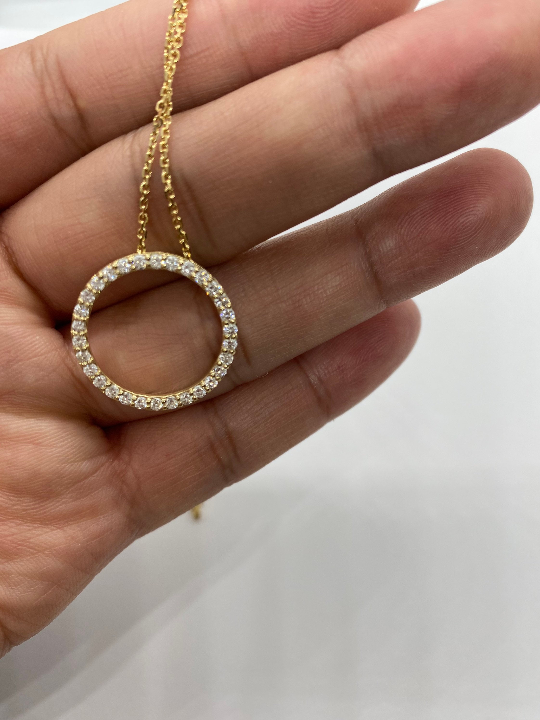 Diamond Circle Necklace 14K Solid Gold Open Circle Necklace Etsy